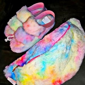 Fur Slides / Slippers & waist bag